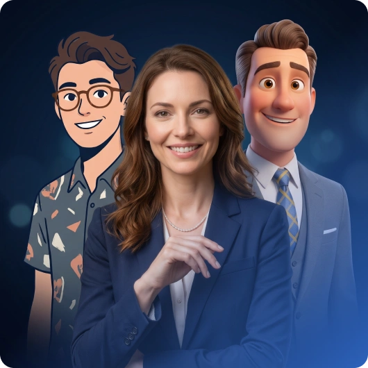 Three AI persona avatars