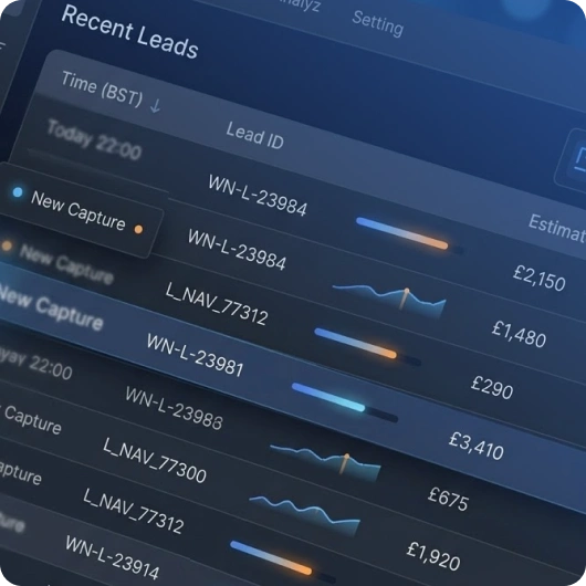 Recent leads dashboard table