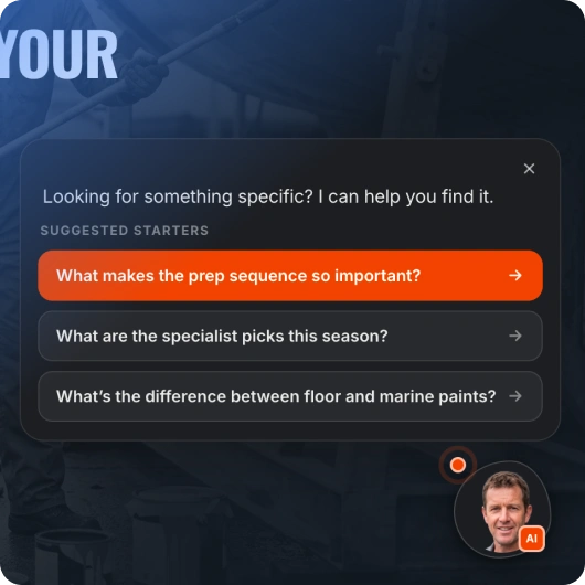 Suggested starter questions popup