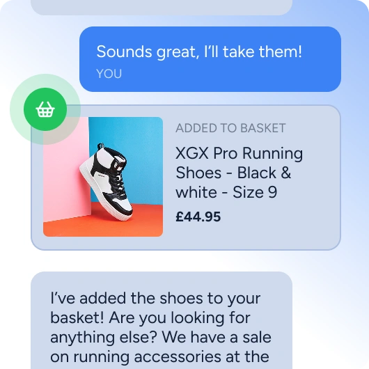 Product added to basket in chat