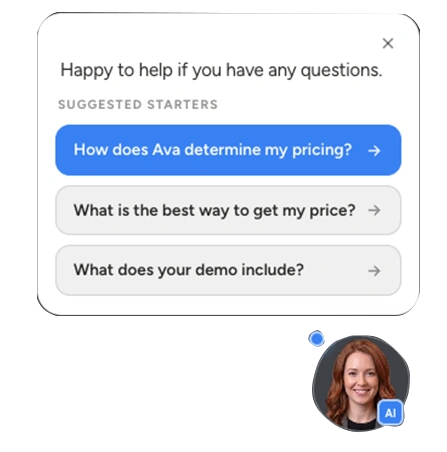 Ava chat panel with suggested starter questions
